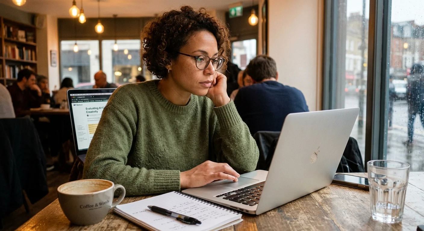 Writer editing AI-generated Medium article draft on laptop