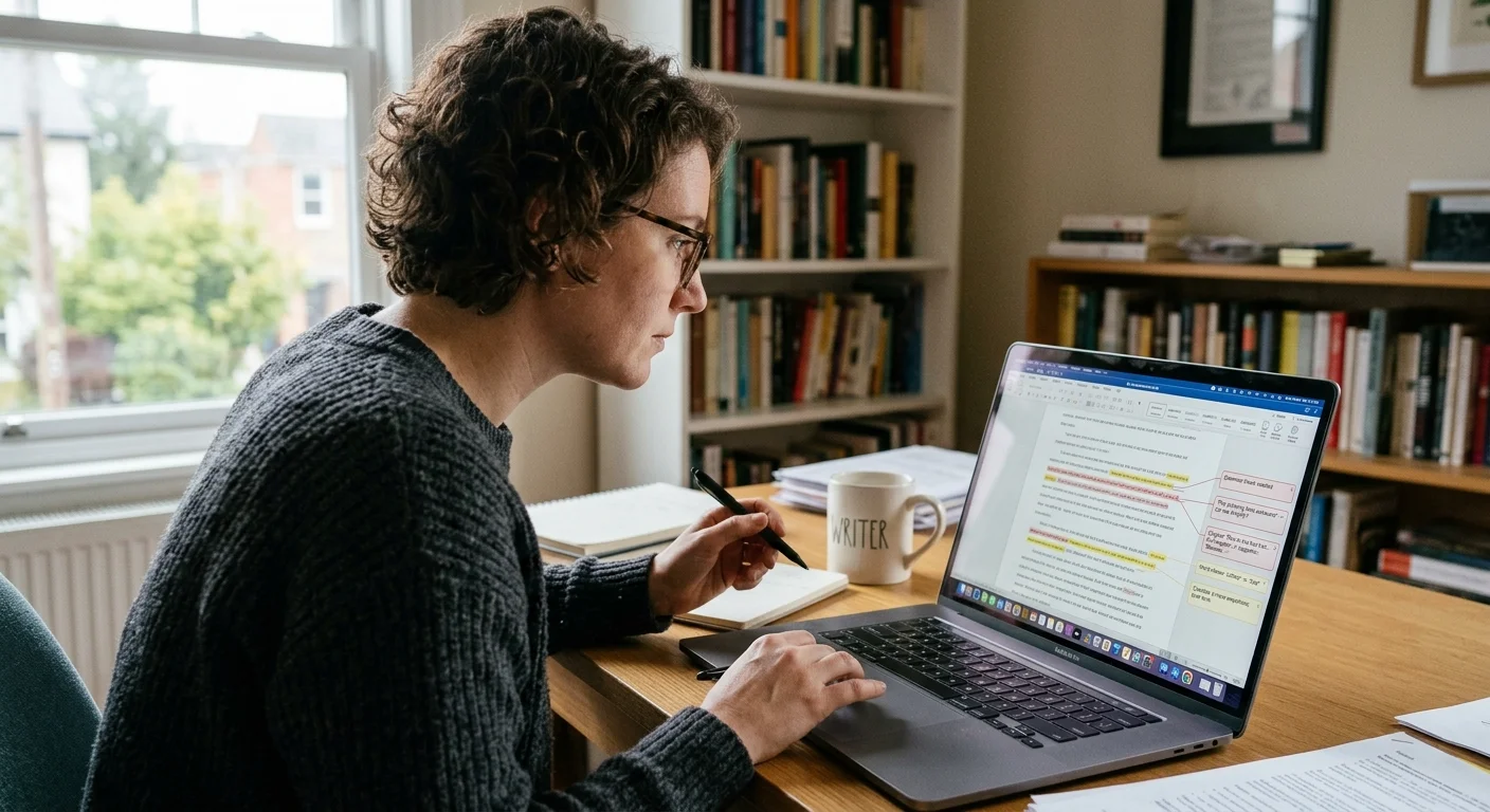 Person editing AI-rewritten blog post on laptop screen