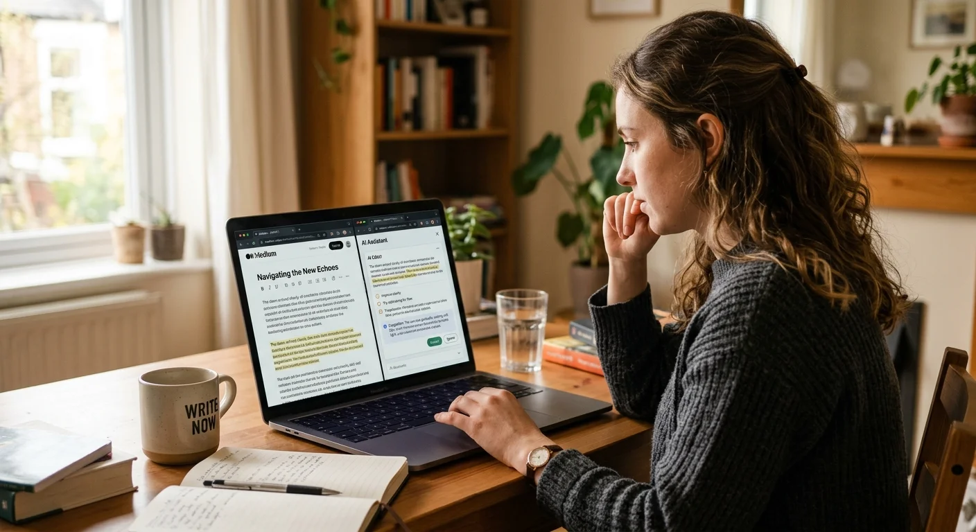 Writer comparing AI rewriting suggestions with original draft in Medium editor
